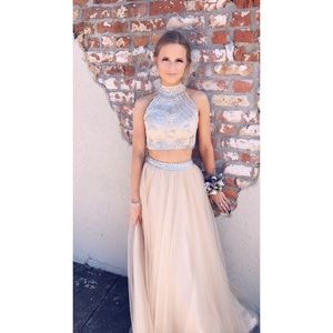 Taupe Beaded Two-Piece Dress